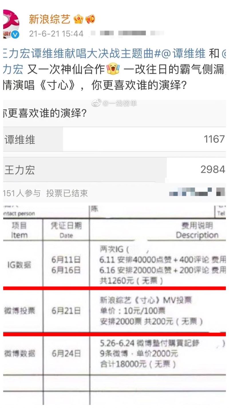 锤王力宏花百令吉买2千票 李靓蕾还谭维维1个公道
