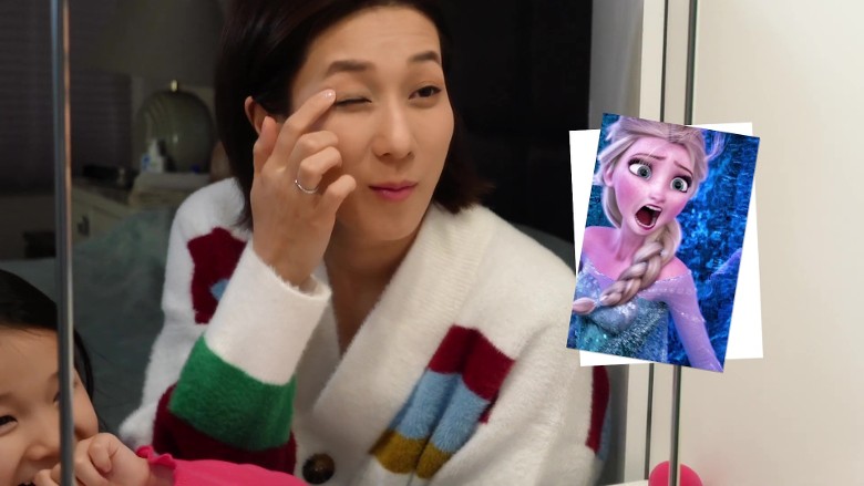 大女儿“专业”化妆 锺嘉欣秒变Elsa