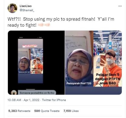 “我不是被骂的学生!”男子照片被盗用 误传是UiTM学生