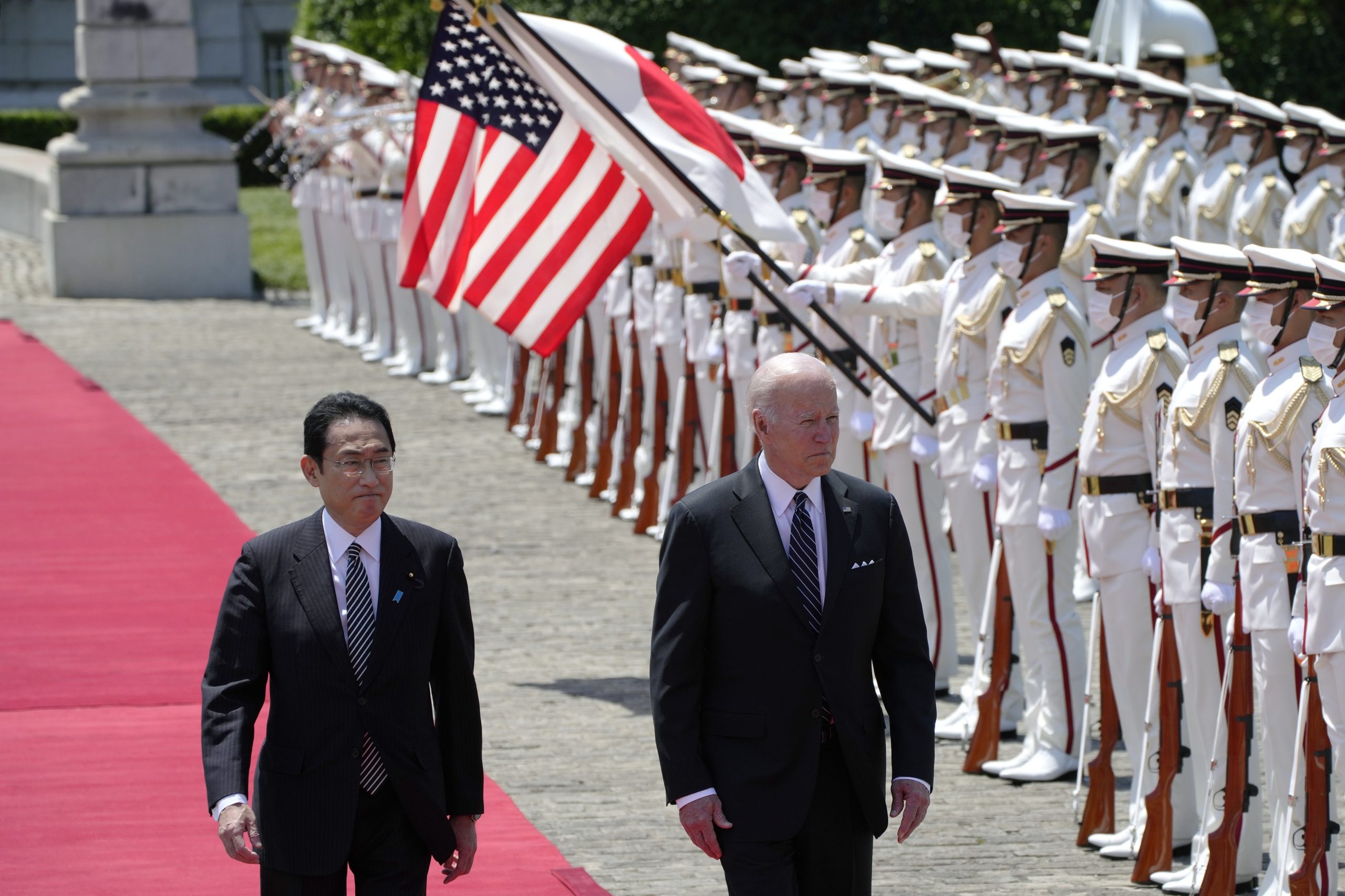 日本举行仪式欢迎拜登到访 美日领导人开始一对一会谈