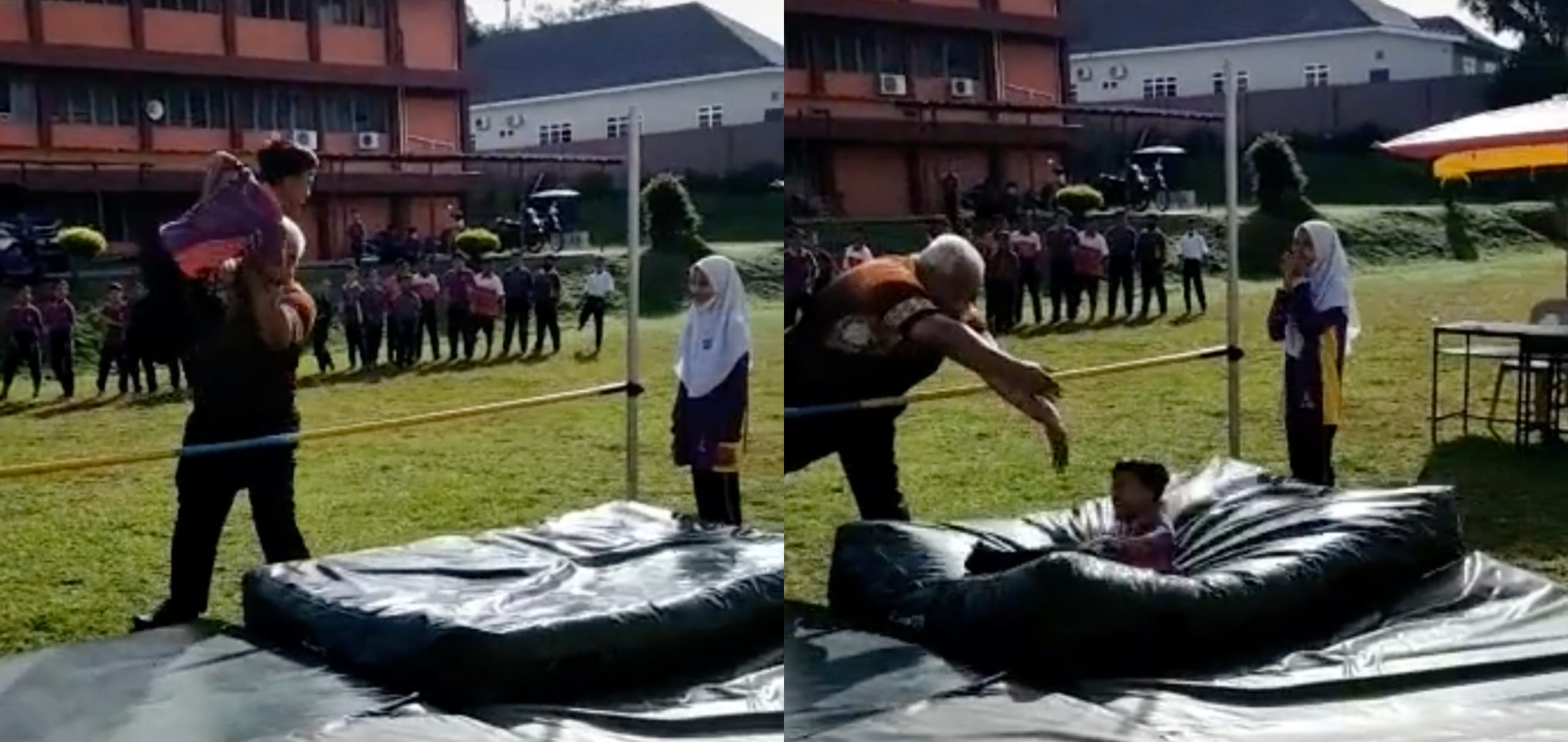 视频|老师一手抱小侏儒跳高 全场学生欢呼掌声