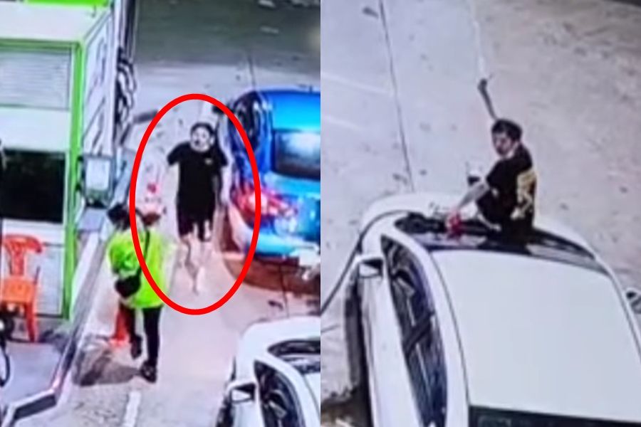 视频/男子疑嗑药失控 持刀闯油站劫车