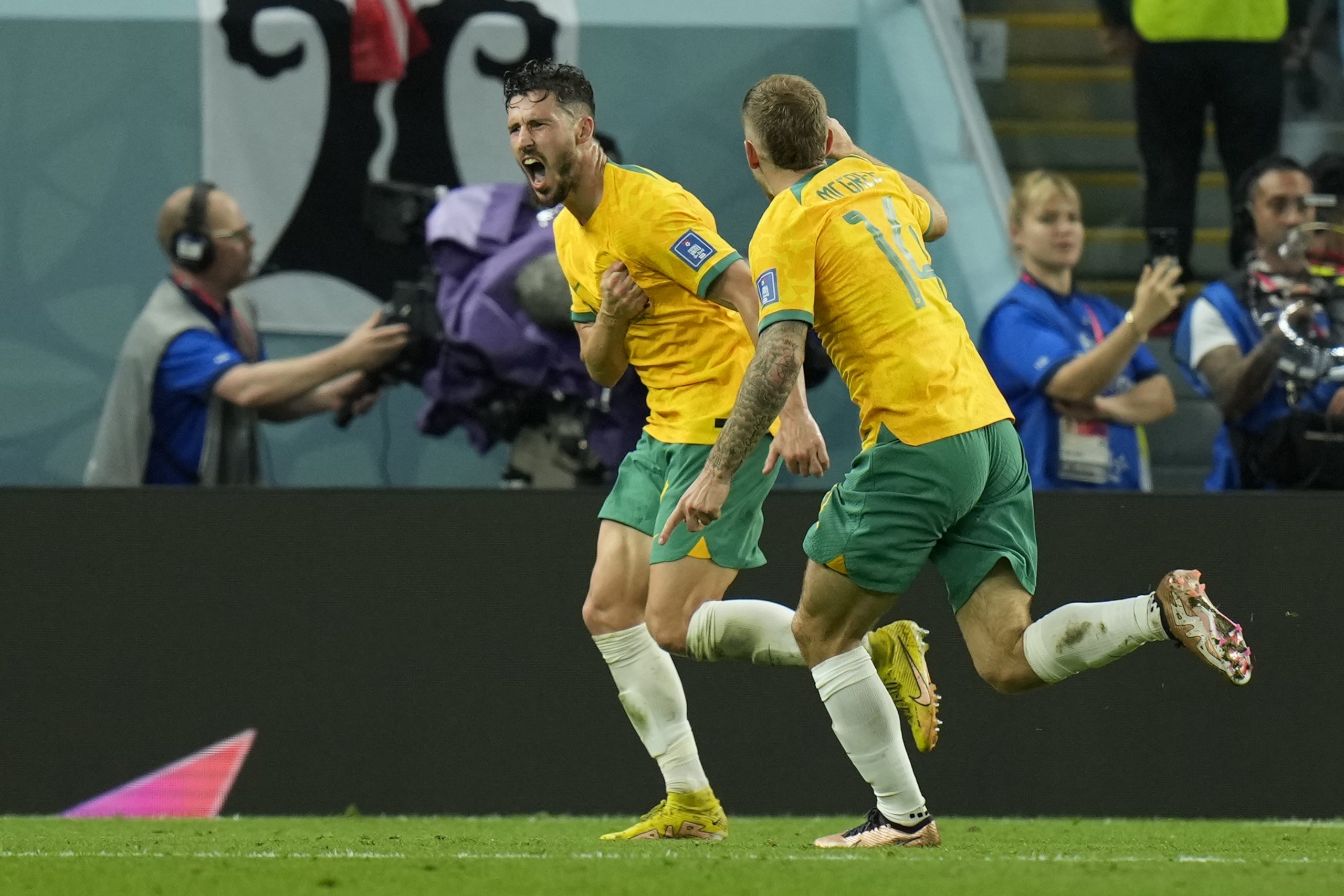 澳洲进球WCup Australia Denmark Soccer