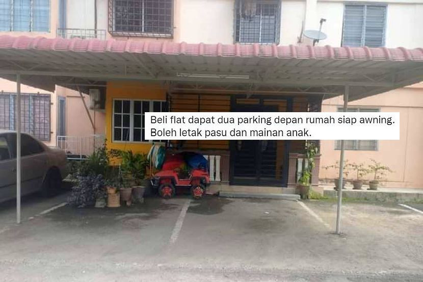 组屋外搭棚霸占2停车位!网民:连盆栽都要Parking?