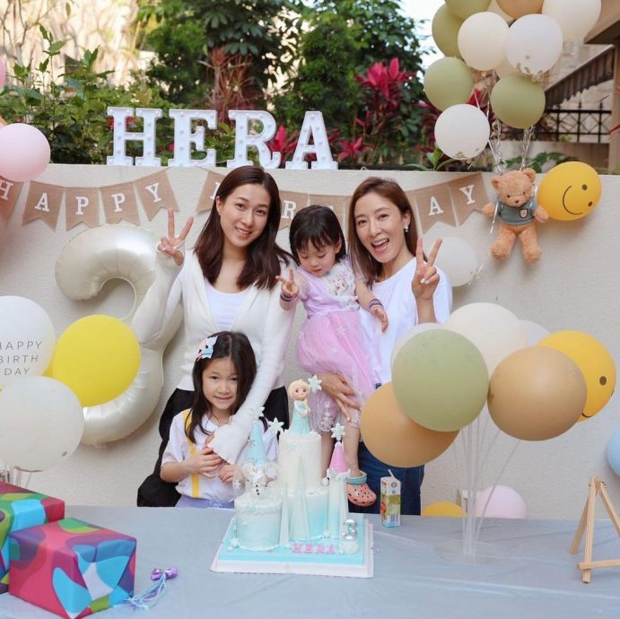 杨茜尧爱女3岁生日派对 锺嘉欣惊喜携子女送祝福