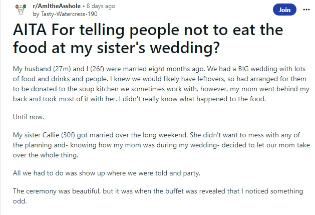 母亲偷偷冷藏妹妹婚宴食物 8个月后姐姐婚礼再端上桌