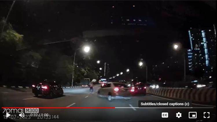 男子企图救助横躺在路中央的动物,却惨被车撞倒