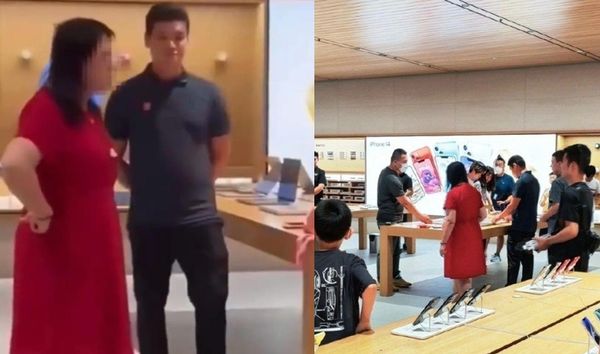 拼盘/红衣大妈怒背《满江红》呛用iPhone都汉奸 大闹苹果店要路人背诗