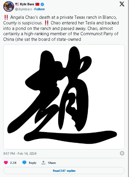 赵小兰胞妹车祸猝逝!消息人士:驾特斯拉坠入池塘溺毙