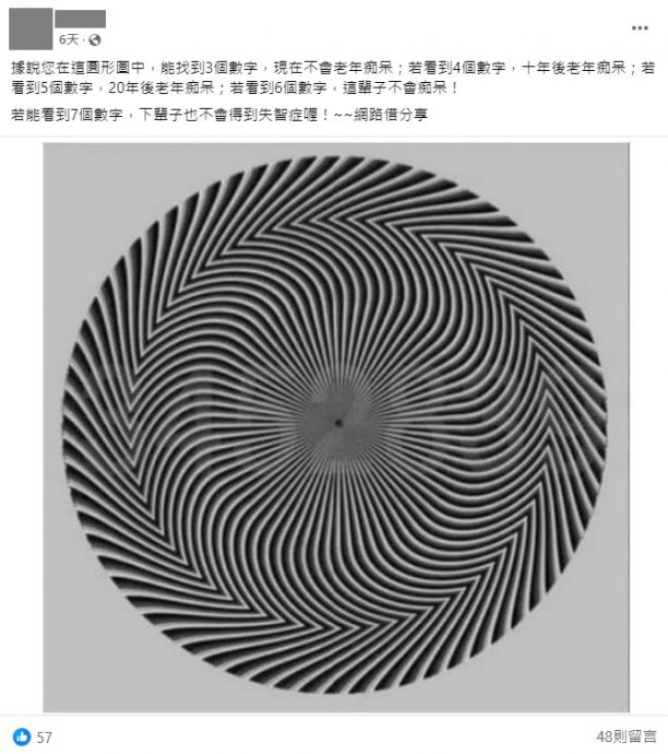 求真:圆形图案看到数字测失智症?假测验!