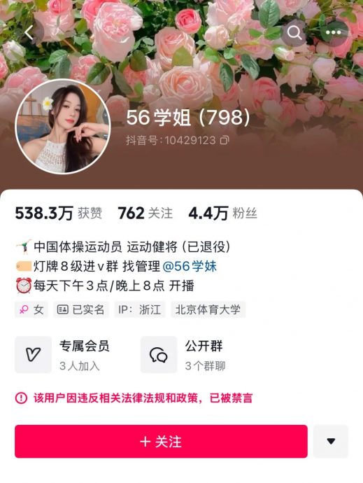 中国女子体操前世界冠军吴柳芳账号被禁言 600万粉丝被清