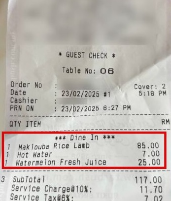 隆市1餐厅温水售价RM7 网惊呼“比我家水费还贵!”