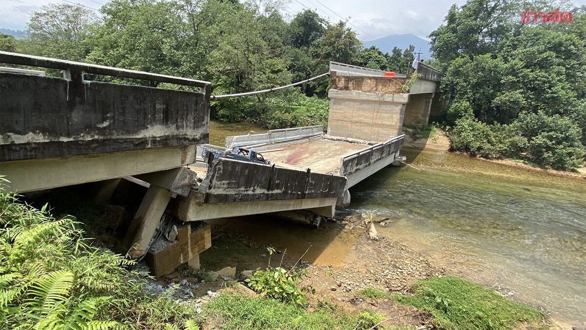 泰南陶公府桥梁坍塌 汽车摩托险坠河酿1死3伤