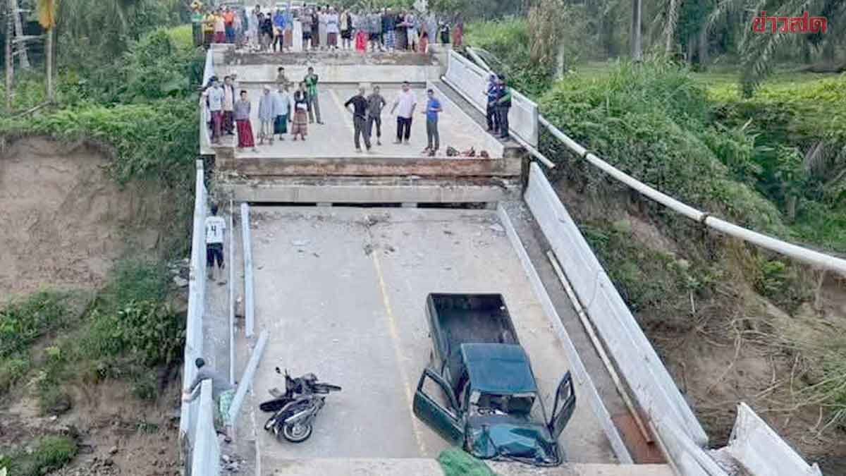 泰南陶公府桥梁坍塌 汽车摩托险坠河酿1死3伤
