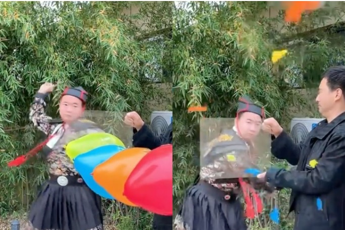 **看世界(只供网)**:现实版“东方不败” 热爱武侠苦练飞针绝技穿玻璃