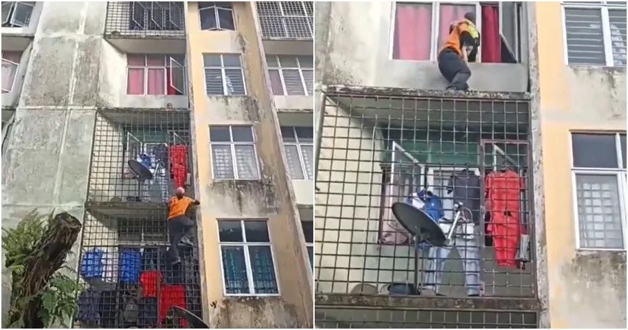 视频|男童爬窗危坐三楼墙沿 邻居徒手爬铁花救娃获赞