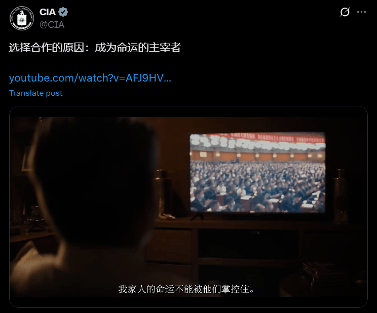 美国中情局制作中文视频 图策反中国官员
