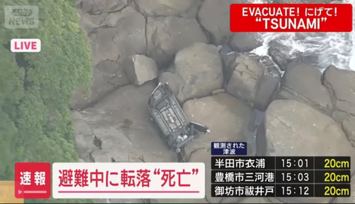 躲海啸丧命 日女驾车不慎坠崖身亡