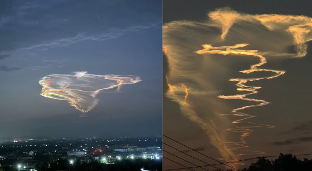 罕见!北京暴雨后见“七彩火箭云”