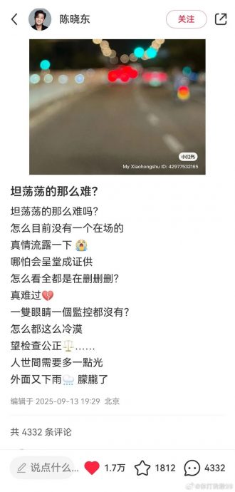 陈晓东替于朦胧发声 “坦荡荡很难吗?”