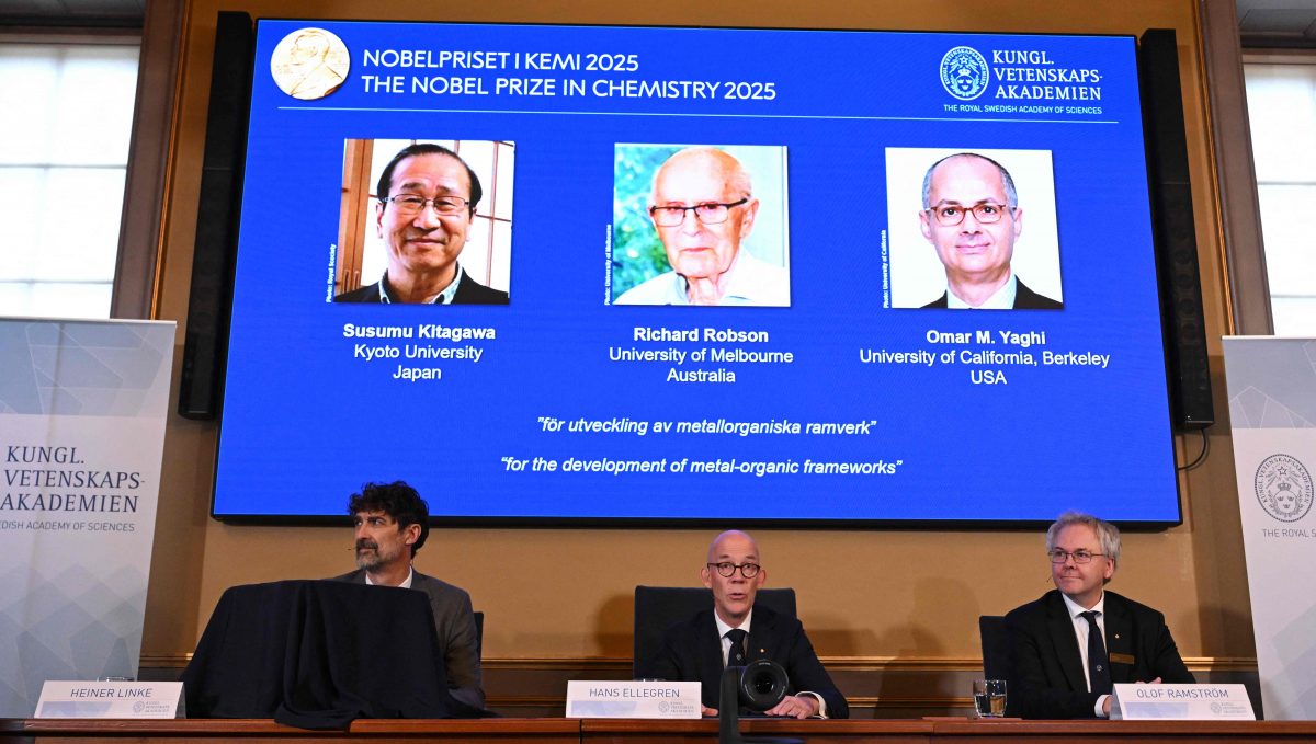 诺贝尔化学奖出炉!3位学者获殊荣 开发金属有机骨架