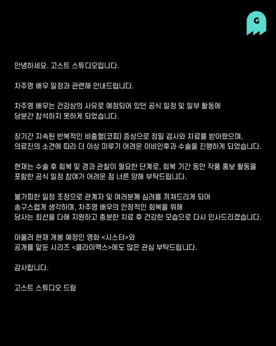 才出席MAMA不久突动手术 车珠英全面停工休养