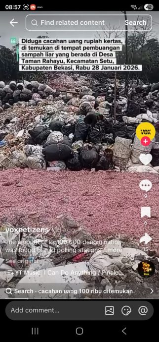 (国际)早班车/非法垃圾场现大量碎钞 印尼勿加泗环境局:是真钞,正查来源
