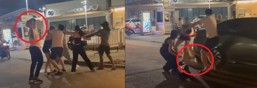 视频/芭提雅街头上演追逐斗殴 男子倒车逃将女友卷入车底