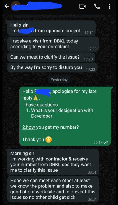 DBKL疑泄露个资?男子投诉工地污染空气后遭建筑商约“喝茶”