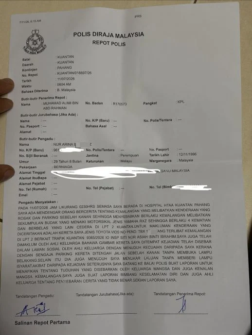 全国:(已签发)警方目前正调查一段在社交媒体疯传,有关东海岸大道连环车祸的行车记录仪视频。