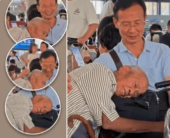 暖势力|视频|等车期间让老父靠膝休息 儿子暖心陪伴感动网民
