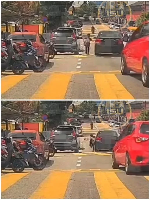 视频|书包勾住手提袋急追车 小学生失衡摔跌翻滚险被撞