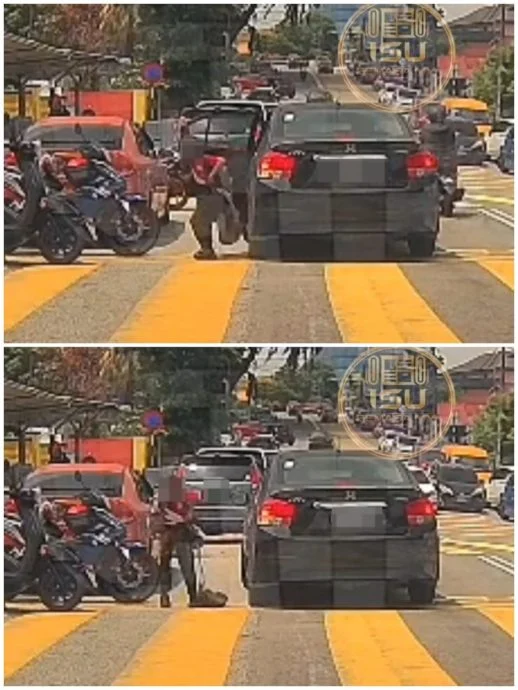 视频|书包勾住手提袋急追车 小学生失衡摔跌翻滚险被撞