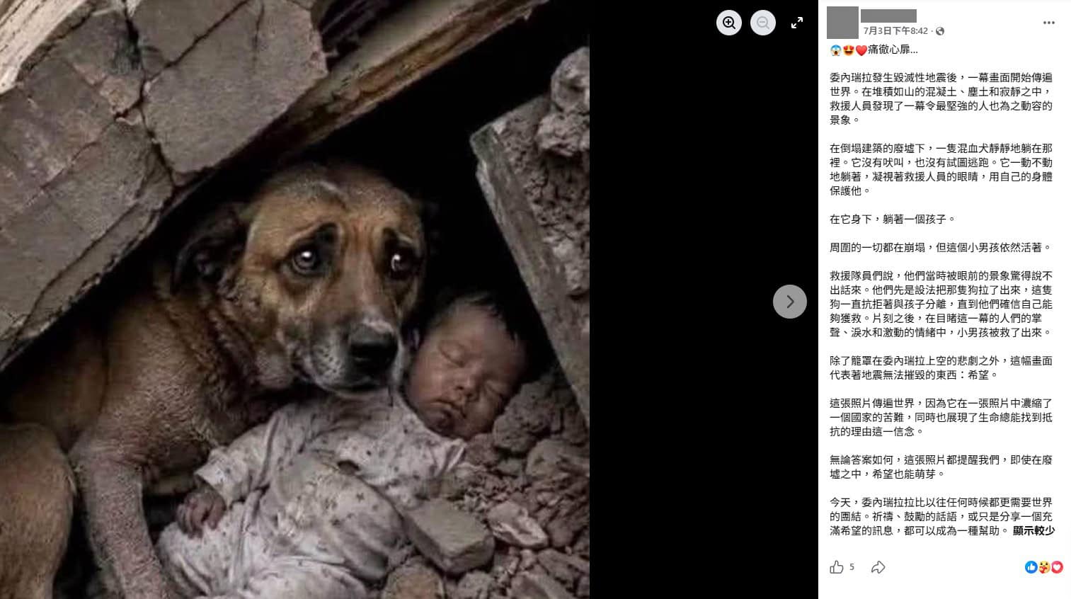 (求真)网传“忠犬守护婴儿”照片是AI生成