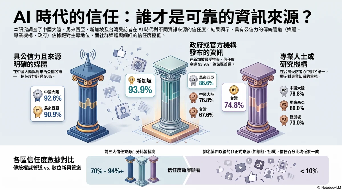 【独家】马中新台AI时代信任度排名 | 社媒网红转发消息最低分 具公信力媒体最可靠