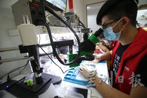 智能手机的零件越来越精密,维修员很多时候需要用上显微镜等仪器。 智能手机的零件越来越精密,维修员很多时候需要用上显微镜等仪器。